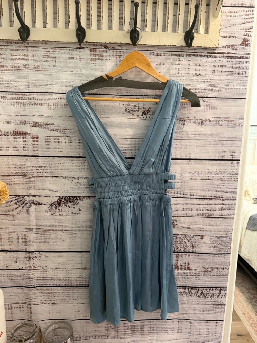Love Squared Dusty Blue V-Neck Smocked Waist Dress